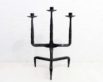 Brutalist cast iron candle holder 70s