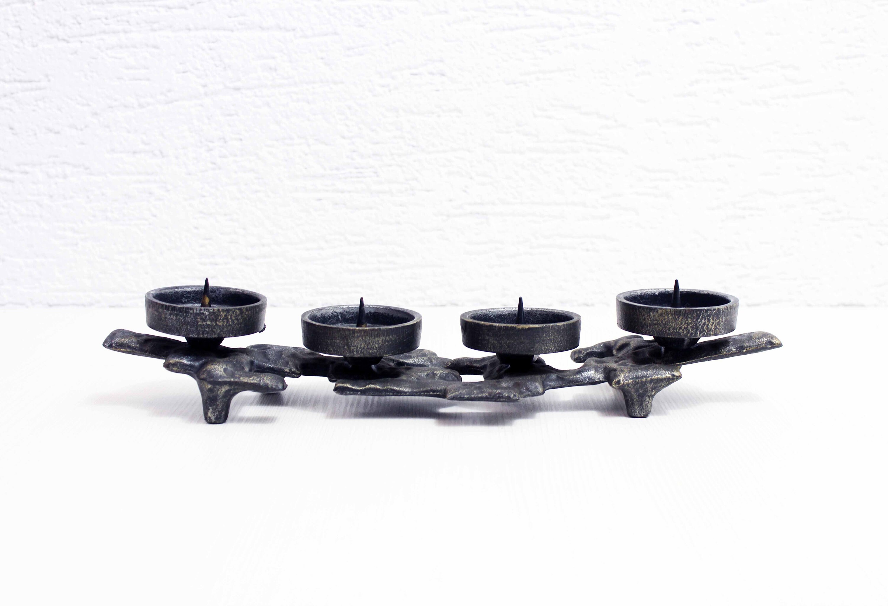 Bougeoir à 4 Piques Cierge Brutaliste en Métal Années 50