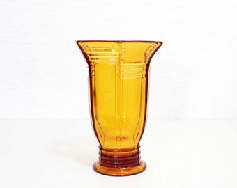 Art-Deco-Vase aus bernsteinfarbenem Glas, 1930