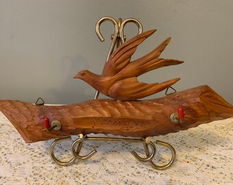 Vintage Hand Carved Wood Bird Key Holder, Germany Souvenir.