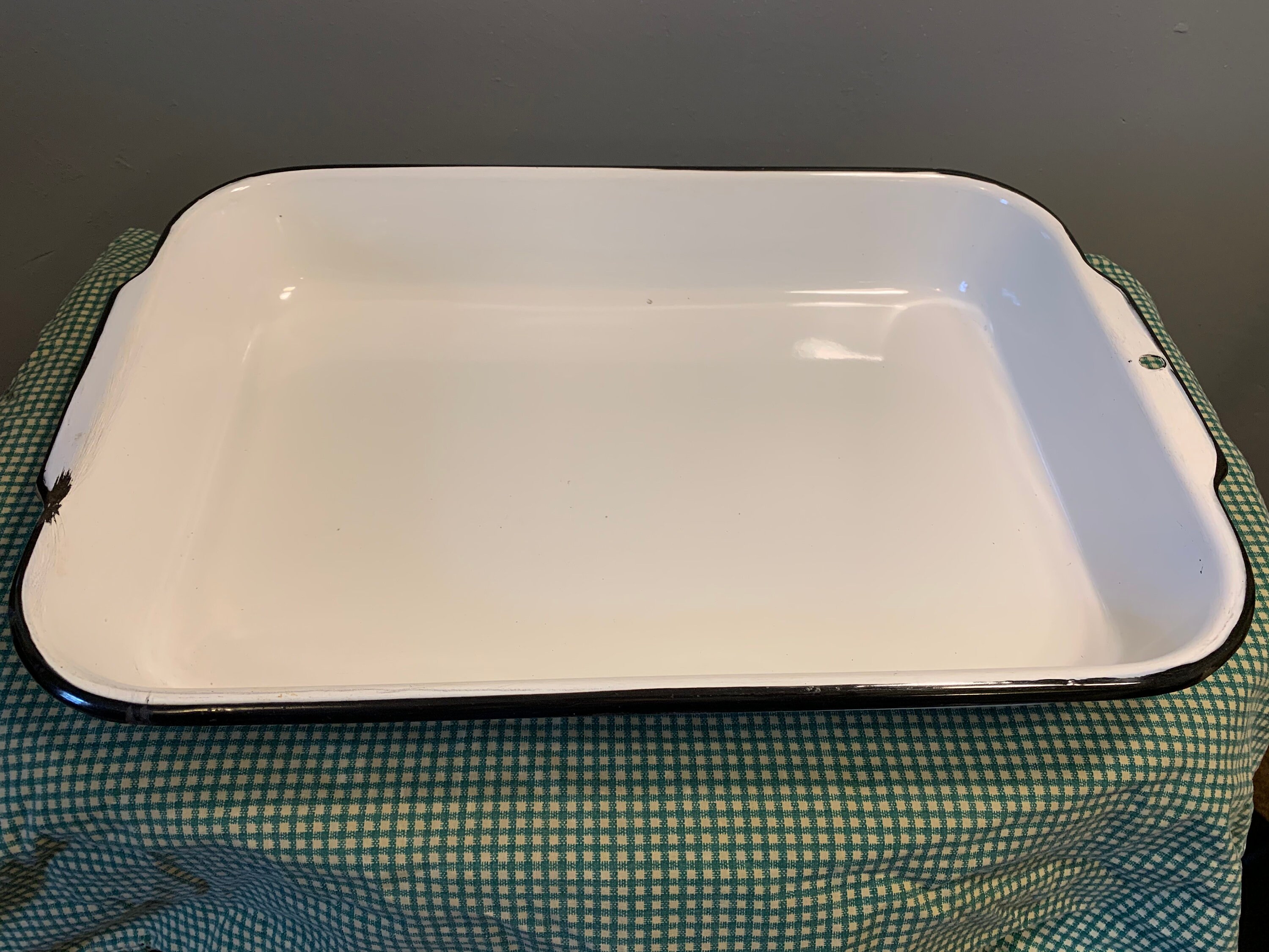 Vintage Enamelware Pan Rectangle Enamel Pan White Enamel Pan Etsy