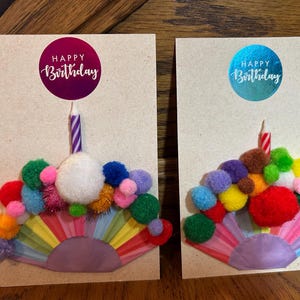 Cup Cake Card, Cake Birthday Card, Pom Pom Card, Birthday Present, Unique Cards, Present Topper, Gift Bag Decoration, Happy Birthday Card