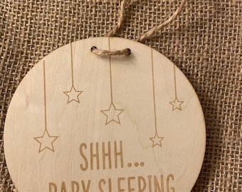 The Baby is Sleeping Sign, Nursery Door Hanger, Baby Sleeping Door Sign, Baby Shower Gift, Nursery Decor, Baby Basket Filler, Gift Topper