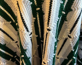 Vintage Handmade Afghan, Decorative Throw, Knitted Crotchet Blanket