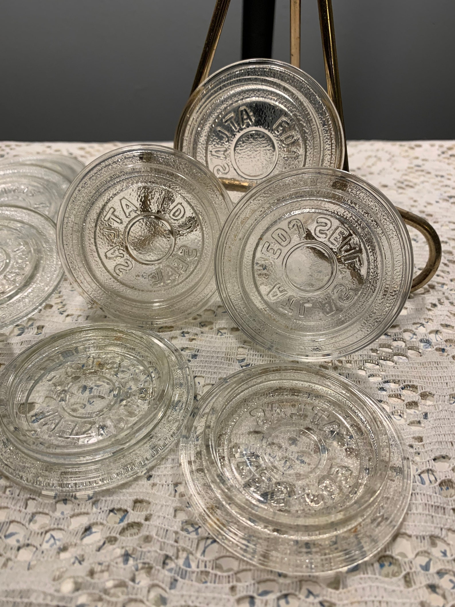 Vintage Atlas EDJ Glass Seal, Jelly Jar Canning Lid, Glass Jelly Lid