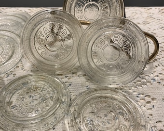 Vintage Atlas EDJ Glass Seal, Jelly Jar Canning Lid, Glass Jelly Lid Inserts, Clear Glass Canning Jar Seal, Standard Mouth Canning Insert