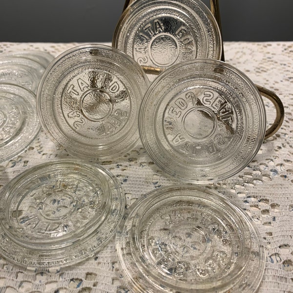 Vintage Atlas EDJ Glass Seal, Jelly Jar Canning Lid, Glass Jelly Lid Inserts, Clear Glass Canning Jar Seal, Standard Mouth Canning Insert