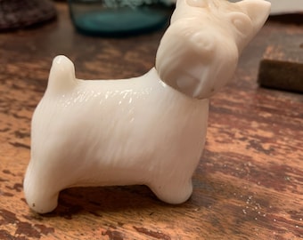 Vintage Avon Scottish Terrier Cologne Bottle,  Milk Glass Perfume Bottle, Avon Scottie Perfume Bottle Decanter Collectible, Sweet Honesty