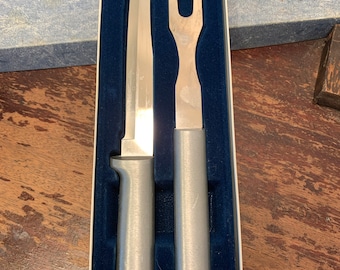 Rada Carving Gift Set,  Carver/Boner Knife and Fork Set, Made In The USA, Stainless Steel, Brushed Aluminum, Meat Carving Utensils