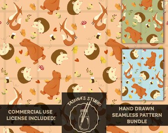 Summer Surface Pattern Bundle,  Commercial Use Fabric Print PNG, Woodland Animals Print for Digital Paper & Packaging, Nursery Art