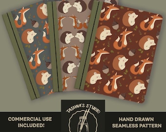Composition Notebook Cover Bundle: Woodland Animals  •Kids Book Hedgehog Fox Printable (Digital Download) Commercial Use