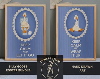Boho Bathroom Wall Art Print Set: Silly Goose Toilet Humor, Restroom Decor, Modern Farmhouse Whimsical New Home Gift Set