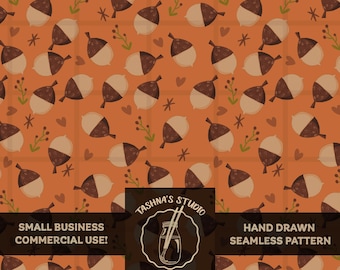 Seamless Pattern for Digital Paper, Scrapbooking & Textile Print, Commercial use png, Autumn Acorn Fall Craft