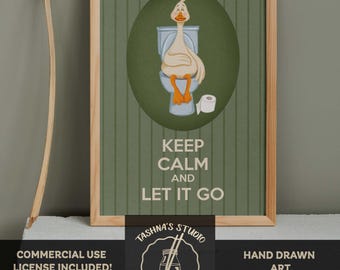 Funny Bathroom Wall Decor, Silly Goose Keep Calm and Let It Go Print, Whimsical Animal Art, Toilet Paper Humorous Poster, Digital Print