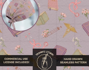 Scrubs Fabric Pattern - Medical Book Aesthetic Seamless Digital Paper for Scrub Caps, Scrubs & Medical Apparel - Commercial Use png