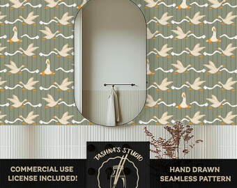 Silly Goose Bathroom Wallpaper Print, Digital Fabric Design, Interior Decor Commercial png