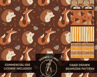 Autumn Fabric Patterns: Commercial Use PNG,  Woodland Print for Wallpaper & Packaging