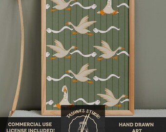 Seamless Pattern : Silly Goose ,Humorous Toilet Paper , Whimsical Bathroom Wall Art, Fabric Design, Interior Decor Commercial png