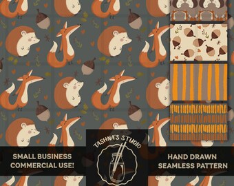 Autumn Seamless Pattern Bundle, Commercial Use Printable Digital Paper, Scrapbooking and Junk Journal , Autumn Craft Png