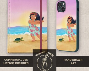 Kawaii Beach Dancing Girl Illustration - Cute Digital Art for Accessories, Phone Cases, Keychains, & Stickers - Commercial Use POD