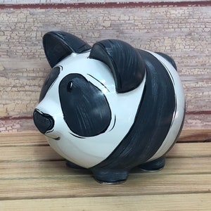 Large Personalized Panda Ceramic Piggy Bank, Whimsical and Hand-painted Art Piece, Perfect Keepsake Gift for Family Room Décor