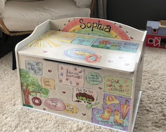 Whimsical Rhyme Time Wooden Toy Box, Hand-painted and Personalized for Kids, Ideal for Family Quality Time
