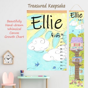 Tree Fort Canvas Growth Chart with Tricycle and Wagon, Personalized Height Ruler for Girls' Wall Décor or a Baby Nursery