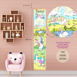 Personalized Unicorns Canvas Growth Chart, Whimsical Height Ruler Gift for Girls and Family Décor