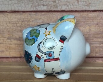 Astronaut Planet Moon Piggy Bank Money Storage Space Theme Coin Box Creative 