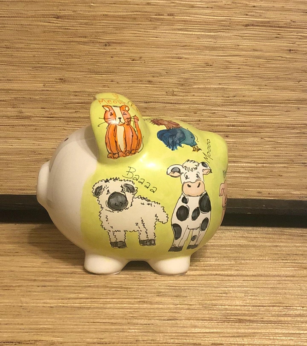 Large Personalized Farm Friends Ceramic Piggy Bank, Whimsical Artwork ...