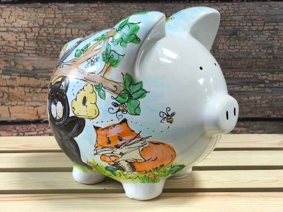 Woodland Boy Personalized Piggy Bank Handpainted With Etsy