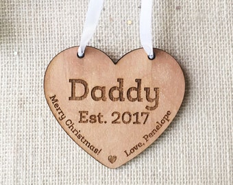 Daddy Ornament - Father's Day Gift - First Fathers Day - Daddy Established - Dad Ornament - Wood Heart Ornament - Personalized Fathers Day