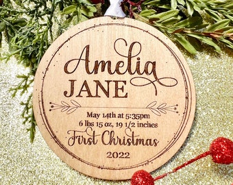 Personalized  Baby's First Christmas Ornament - New Baby Gift - Baby Stats Ornament - 2022 Christmas Ornament