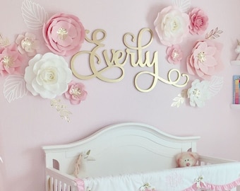 Girly Swirly Calligraphy Laser Cut Name Sign for above a Bed or Crib