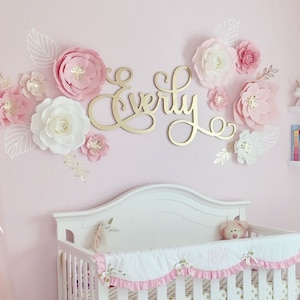 Swirly Calligraphy Name Sign - Custom Wood Cutouts - Nursery Name Sign - Wood Name Cutout - Champagne Gold Metallic