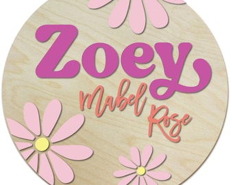 Daisy Sign with Custom Name, Ladybug Sign, Round 3D Wooden Name Sign, Door Hanger, Above Crib Sign