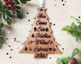 Personalized Christmas Tree Family Ornament - Family Name Ornament - Stocking Stuffer - Keepsake Gift - Rustic