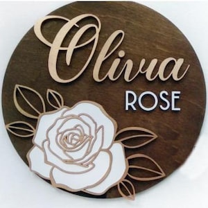 Flower Name Sign Nursery, Wooden Name Sign, Baby Girl Gift Personalized, Rose Nursery Decor