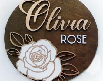 Flower Name Sign Nursery, Wooden Name Sign, Baby Girl Gift Personalized, Rose Nursery Decor