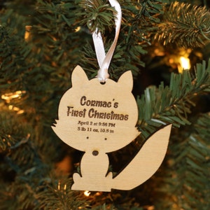 Fox Custom Baby's First Christmas Ornament 2022 woodland creatures Personalized 1st Xmas Wooden Ornament Baby Fox image 3