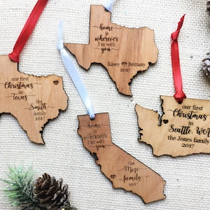 Custom State Christmas Ornament - California - Texas - Washington State Christmas - Customized Ornament - You choose the text - Home