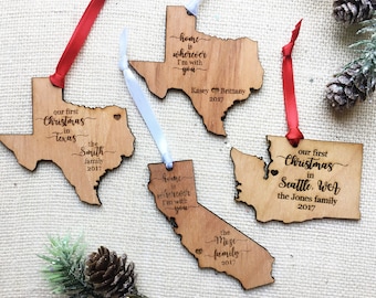 Adorno navideño estatal personalizado - California - Texas - Navidad del estado de Washington - Adorno personalizado - Usted elige el texto - Inicio