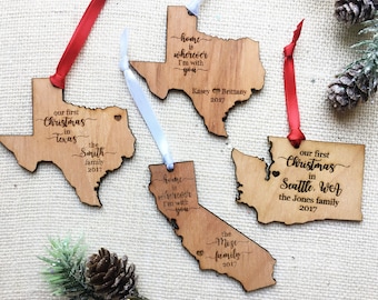 Custom State Christmas Ornament - California - Texas - Washington State Christmas - Customized Ornament - You choose the text - Home