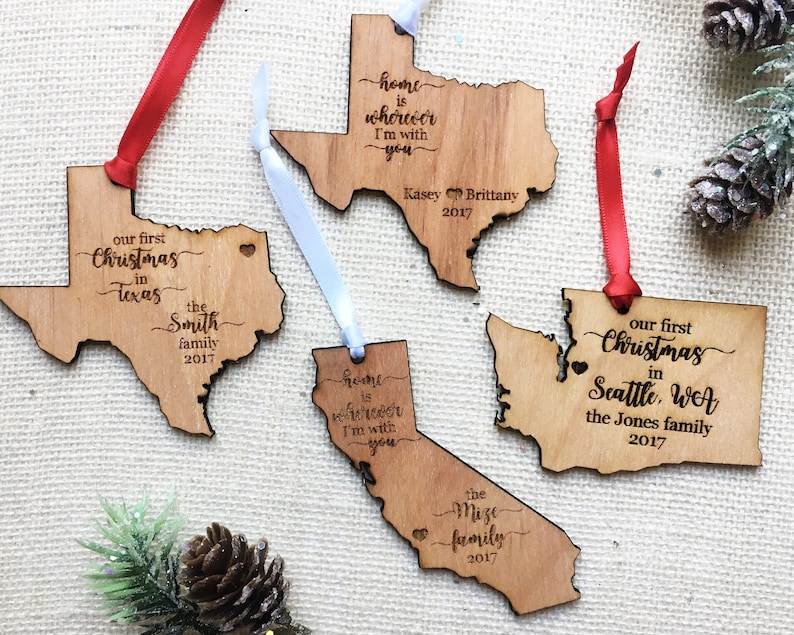 Custom State Christmas Ornament - California - Texas - Washington State Christmas - Customized Ornament - You choose the text - Home 