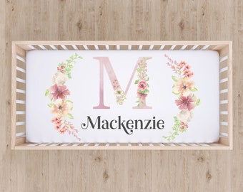 Pink Floral Monogram Crib Sheet - New Baby Gift - Personalized Watercolor Fitted Crib Bedding