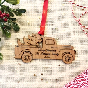 Personalized Christmas Truck Family Ornament - Vintage Truck - Red Truck - Stocking Stuffer - Hostess Gift - Rustic