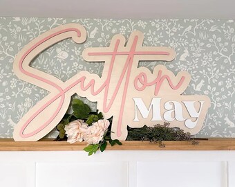 Double Layer Name Sign, 36" Wide Large Nursery Sign, Baby Shower Gifts, Boy Room Decor, Girl Room Decor