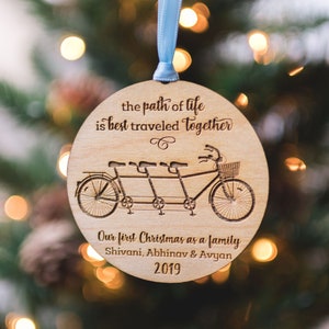 Our First Christmas as a Family - Tandem Bicycle Bike Ornament - Growing Family Gift - Stocking Stuffer Gift Under 20