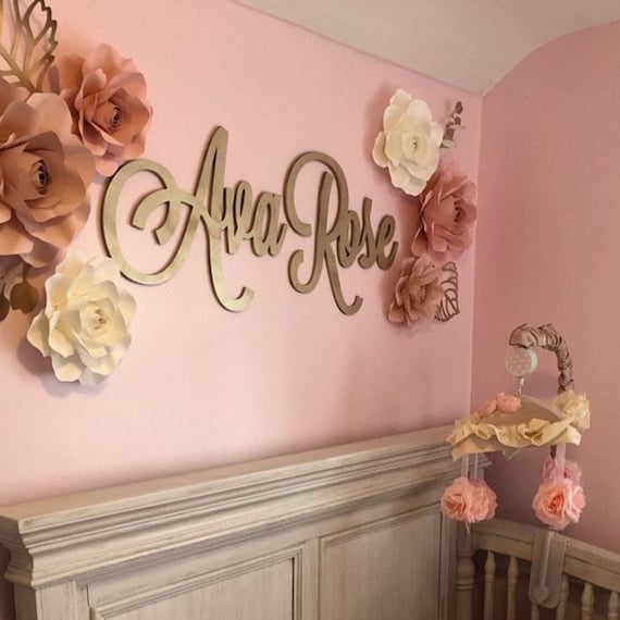 Cutout Name Signs Two Names Champagne Gold Nursery Decor
