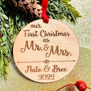 Our First Christmas as Mr and Mrs Ornament with first names - Personalized Christmas Gift Newlyweds or Married Couple